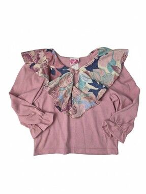 Vintage 80s 90s TLC For Girls Statement Collar Top Pink Floral Ruffle Size XS
